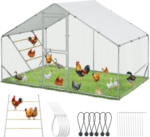 ACEPIC 10x6.5x6.5ft Metal Chicken Coop with Roosting Perch & Security Lock | Walk-in Poultry Cage with Waterproof & UV Resistant PE Top, Predator-Proof Hen Run - size: 118.11"L x 78.74"W x 78.74"H