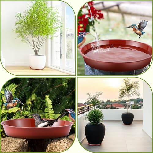 3 Pack Plastic Bird Bath Bowl, 14”Ground Bird Baths for Outdoor(Terracotta | Large Durable Birds Bath Dish for Garden Yard, Birds Water Bowl Feeder Tray Replacement, Weather Resistant ABS Plastic - color: Terracotta