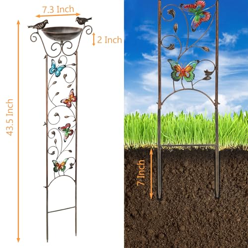 BAYN 43.5 Inch Metal Bird Bath Bowl with Garden Trellis Outdoor | Easy Install, Garden Birdbath and Plants Trellis 2 in 1, Decorative with Butterflies, Functional Decor for Yard Patio Lawn - style: Butterfly