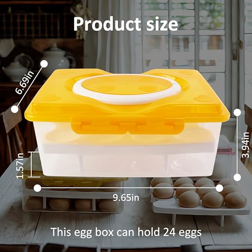 Ortable Large Capacity Double-layers Egg Storage Container Holds 24 Eggs Shatter-proof Non-slip Eggs Holder with Handle (Orange) - color: Orange