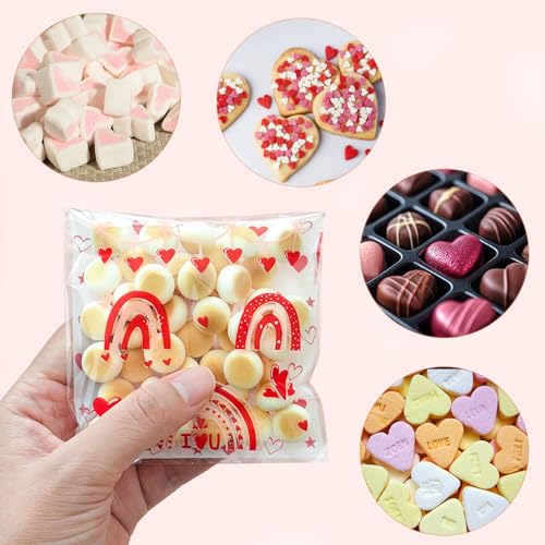 Mother's Day Cookie Bags - 200PCS 4x4 In Red Heart Self-Sealing Cellophane Treat Bags for Candy Gifts, Small Jewelry, Clear Self-Adhesive Goodie Bags for Mother’s Day, Birthday, Party Favors - 2.8 Mil - color: Red Heart 200pcs