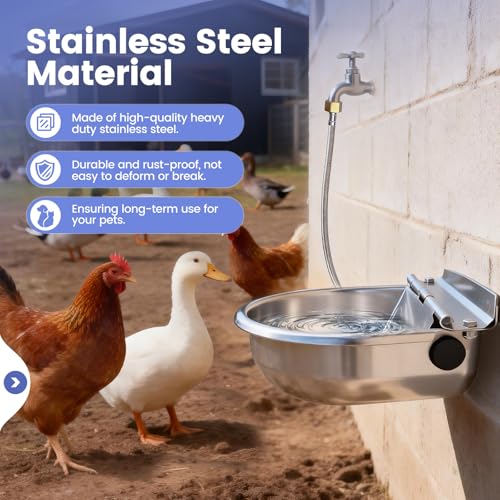 Automatic Dog Water Bowl Dispenser Outdoor, Wall Mountable | Heavy Duty 304 Stainless Steel Auto Waterer, Auto Refill, Drain Hole for Easy Cleaning, Fits Dogs, Cats, Poultry & Livestock