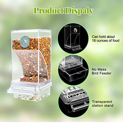 Rypet 2 Pack No-Mess Automatic Bird Feeder, Parakeet Cage Accessories | 16 oz Seed Capacity, Transparent Acrylic Food Level Check, Helps Reduce Seed Scatter, for Cockatiel Parrot Cockatoo Canary - color: Transparent-2 PCAK