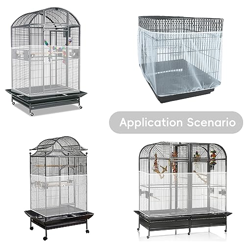 Adjustable Birdcage Seed Feather Catcher Bird Cage Net Cover Soft Skirt Guard Birdcage Nylon Mesh Netting for Parrot (118 x 39.4 Inch) (White) - color: White