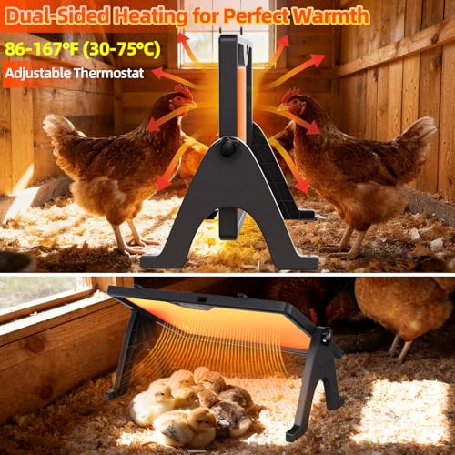 180W Dual-Sided Chicken Heat Plate with Remote - 4 Timer Settings, Night Light, Overheat Protection, LED Display & Adjustable Heat Plate for Chicks and Winter Pets (Light Black) - color: Light Black