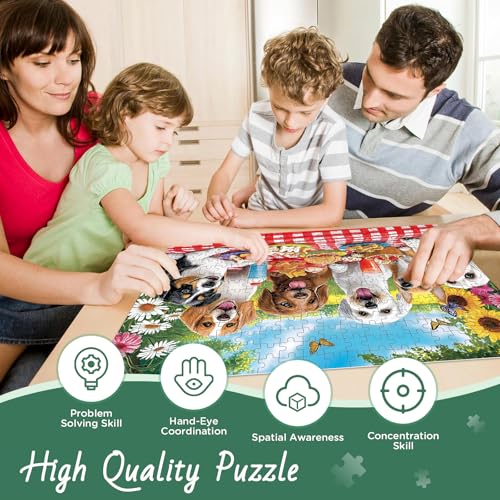 300 Pieces Puzzle for Adults, Cute Picnic Dog Jigsaw Puzzle - style: Dog Party