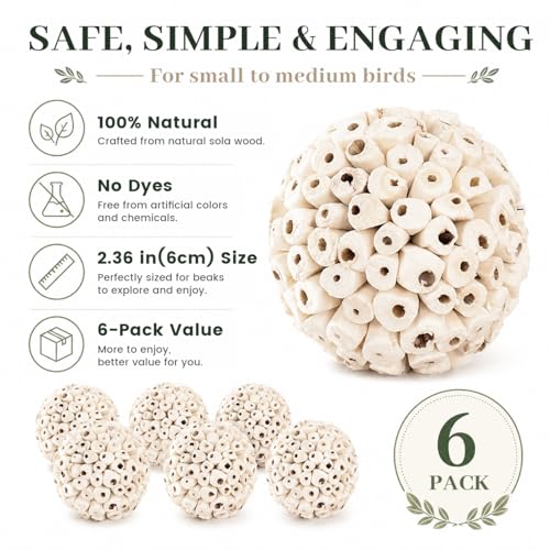 Bird Toys Sola Balls 2.36'' - 6PCS, Bird Foraging Toy, Soft Sola Atta Ball, Parrot Chew Shred Toy for Sharpening Claws and Beaks for Cockatiel, Parakeets, Conure, Love Birds, Budgie and Small Birds - color: 6 PK