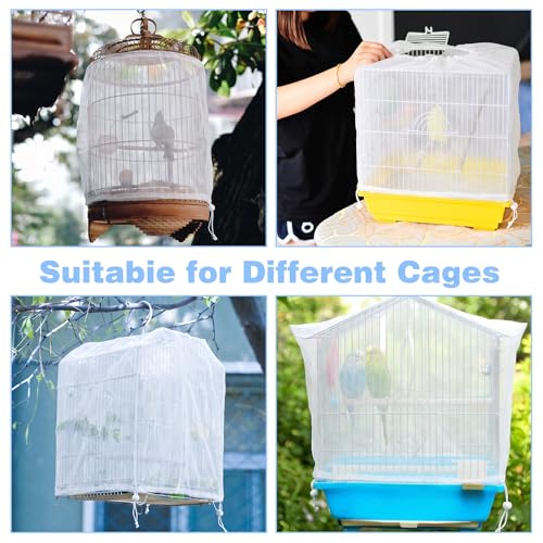 Large Bird Cage Seed Catcher 31 x 118 inches Adjustable Soft Airy Skirt Guard Birdcage Nylon Mesh Net, Birdcage Cover Skirt Seed Guard for Parrot Parakeet Macaw Round Square Cages - color: White