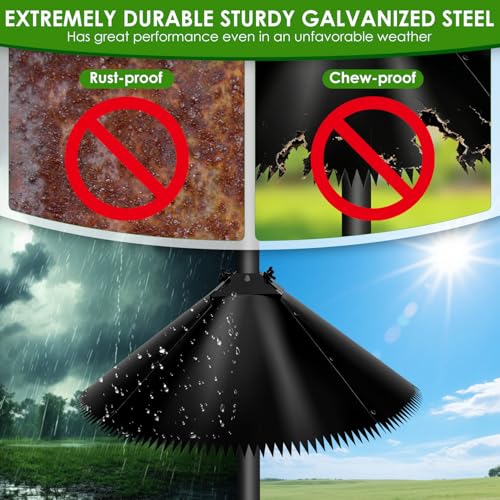 Metal Squirrel Baffle for Bird Feeder Pole – Heavy Duty Adjustable Squirrel Guard with Spikes, Fits 4x4 Post & Shepherd’s Hook, Outdoor Raccoon & Squirrel Deterrent for Tree Trunk (19 Inch)