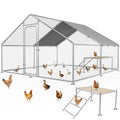 Large Metal Chicken Coop with Roosting Ladder and Cover | Spire roof outdoor chicken run with waterproof UV-resistant cover, designed for chickens, ducks and rabbits - size: 157.5"L x 118.1"W x 77.2"H