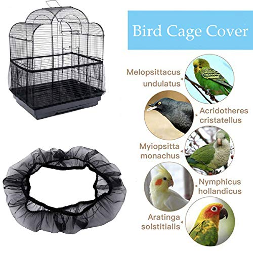 Universal Bird Cage Seed Catcher,Seed Catcher Guard Net Cover,Parrot Nylon Mesh Net Cover,Soft Airy Cage Net Stretchy Skirt for Round Square Cages - color: Circumference 50 inch to 90 inch,Black