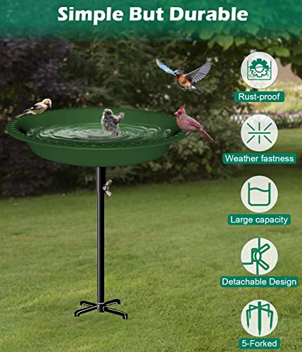 29 Inch Height Oval Shape Bird Bath for Outdoors, Detachable 5-Prong Birdbath Bowl Spa & Birdfeeder with Metal Stake Stand for Outside Garden, Green - color: Green