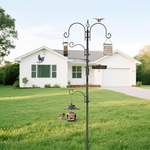 ERYTLLY Bird Feeding Station Kit Bird Feeder Pole Wild Bird Feeder Hanging Kit Planter Hanger Multi Feeder Hanging with Metal Suet Feeder Bird Bath for Attracting Wild Birds - size: 91 Inch