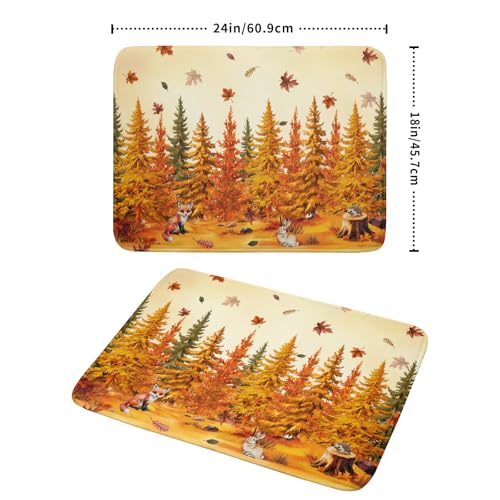 Autumn Forest Dish Drying Mat - Welcome Fall Fox Drying Pad for Counter Wildlife Dish Drainer Mat Cabin Animal Kitchen Accessories 18 X 24 Inch - color: Autumn Forest Yellow, size: 24" x 18"