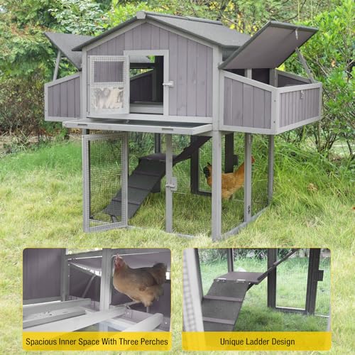 Aivituvin Chicken Coop Double Folding Fir Wood Chicken House with Large Nesting Box Poultry Cage Upgrade with Strong Iron Frame, Durable & Waterproof for 4-6 Hens Duck Coop - size: AIR66