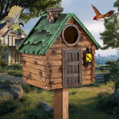 Bird House for Outside, Resin Bluebird House for Outdoors Finches, Cardinals and Yellow Finches Wild Bird Nesting, 5 Years Weatherable Decorative Stone Hanging Birdhouse for Yard Garden Decor