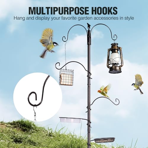 REDCAMP Bird Feeding Station kit, 75" Wild Bird Feeder Stand Pole with 4 Feeder Hanging Poles,for Outside, Multi Feeder Pole Stand Kit for Attracting Wild Birds