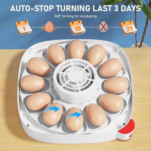 Sailnovo 12 Eggs Incubator, 4 Modes, Temp Control & Humidity Display, Blue | Built-in Candler, 360°View Window, Humidity Alarm, Dry Hatching, Easy Cleaning, Chicken Duck Quail eggs, Home Classroom Farm - color: Blue, size: 12 Eggs