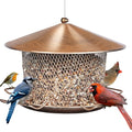 Bird Feeder for Outdoor Metal Hanging 9.8" Roof 4.5 LBs Capacity | Heavy Duty, Waterproof, Weatherproof, Rustproof, Chew Proof, 4 Feeding Ports and 4 Extra Perches, Easy to Clean & Refill