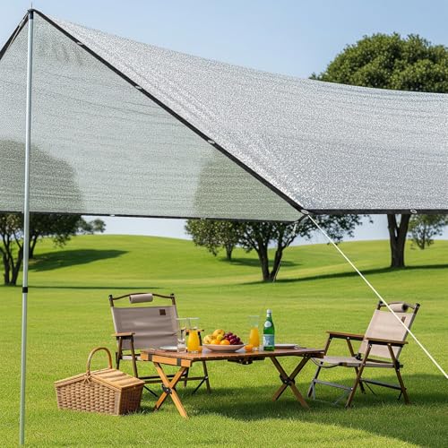 SUNNY GUARD 99% Aluminum Sun Shade Cloth, 10x10FT Heat Reflective Tarp | Reflective Aluminum Shade Cloth Blocks 99% Sunlight, Reduces Heat Buildup, and Keeps Gardens, Greenhouses and Cars Cooler - color: Sliver-99% Shade, size: 10x10FT