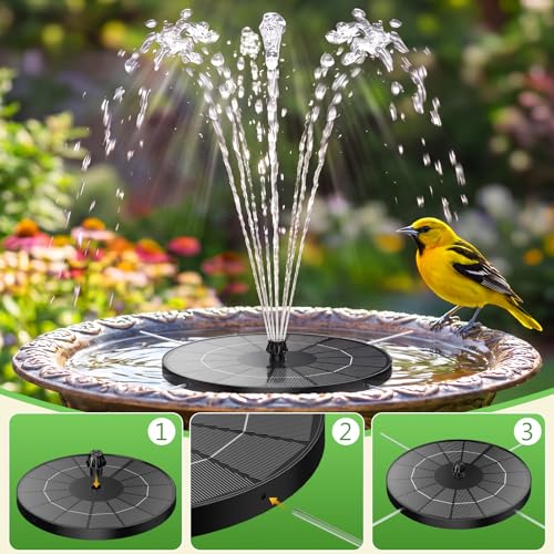 AISITIN 3.8W Solar Fountain for Bird Bath, 2026 Newly Solar Fountain Pump | Multiple Nozzles, 4 Anti-Drift Fixed Pipes, Attract Birds, Solar Bird Bath Fountain for Garden, Fish Tank, Small Pond, Yard