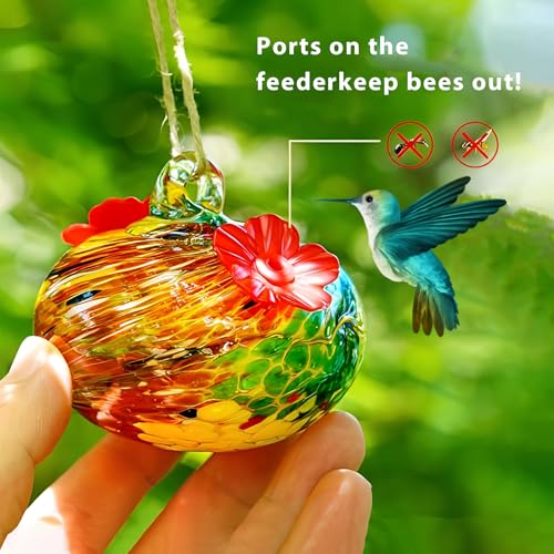 Glass Bird Feeder with Flower Decoration – Hanging Outdoor Bird Feeder for Garden, Patio,Backyard(Orange) - color: Orange