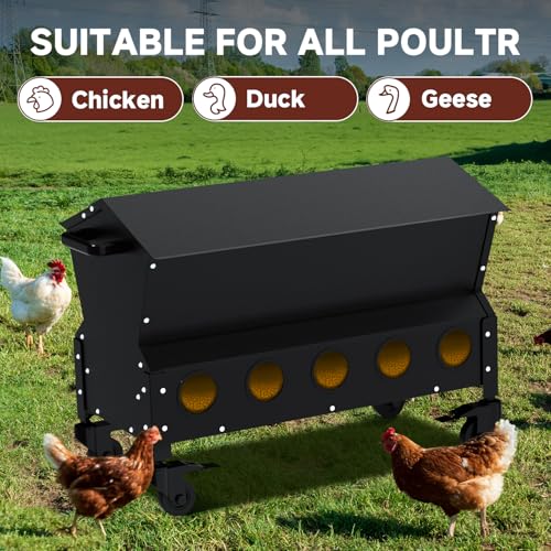 120 LBS Large Automatic Chicken Feeder, Heavy-Duty Galvanized Steel Poultry Feeder Kit, Waterproof & Rodent-Resistant Gravity Dispenser, No-Waste Design for 16-24 Hens, Holds 3 Bags of Feed