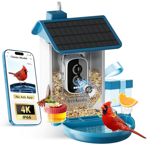Bird Feeder with Camera, 4K UHD AI Video Bird Feeder Camera, Solar Powered Smart Bird Feeder with Camera for Outside, Instant Arrival Alerts, 3-in-1 Design, Ideal Gifts for Bird Lovers, Blue - color: Blue