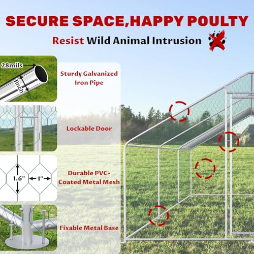 19.5x9.8x6.5ft Metal Chicken Coop, 3-Room Run with Cover | 3-room walk-in chicken run with galvanized steel frame, waterproof UV-resistant cover, lockable door, and PVC-coated mesh. - color: 3-Unit Coop