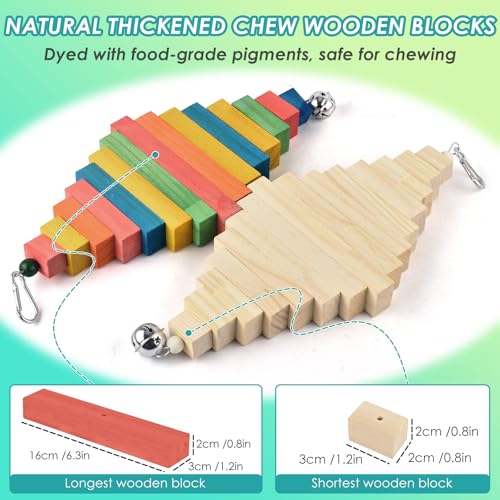 DBNESS 2 Pcs Bird Toys, 15.94in Large Parrot Foraging Toys for Beak Grinding, Wooden Block Bird Chewing Toys for Macaws Eclectus Cockatoo African Greys Amazon Parrots - size: 15.94in