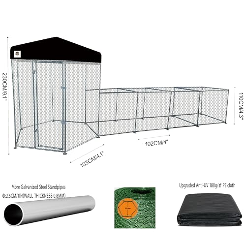 Hexagonal Metal Chicken coop with Cover for Yard, 19x6x7.5ft Large Chicken Run for 10 Chickens, Walk-in and Weatherproof Design Duck Pen, Thickened Black UV Protection Cover - size: 228.0"L x 90.0"W x 71.0"H