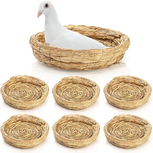Eorbow 6 Packs Woven Straw Bird Nests, 8" Handmade Flat Base Spawning Nest, Small Animal Breeding Bed Hatch House Cage Accessories for Dove Pigeon Parrot Cuckoo Sparrow Rabbits Chinchillas Hamster