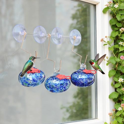 3PCS Window Hummingbird Feeder with Suction Cups(Blue) - color: Blue
