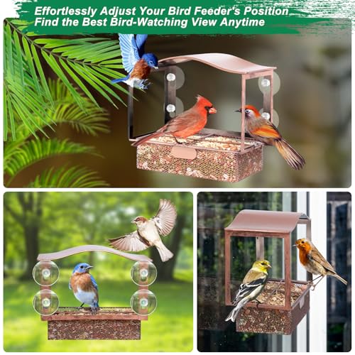 Lilyang Window Bird Feeder with Strong Suction Cups | Easy Refill Tray with 1.7 Lb Capacity, Sturdy Rust-Proof Metal, Hand-Painted Vintage Texture, Outdoor Wild Bird Watching Gift