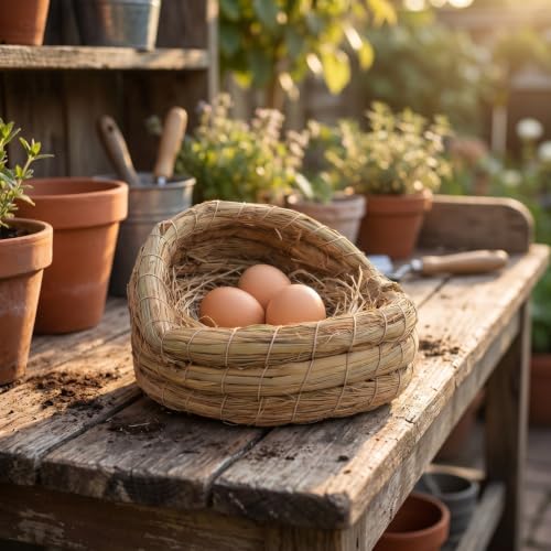 CALLARON Straw Woven Chicken Nest for Egg Laying and Breeding Cozy Henhouse Nest Box 5.91X5.51X4.33In for Backyard Poultry Easy to Clean and Assemble
