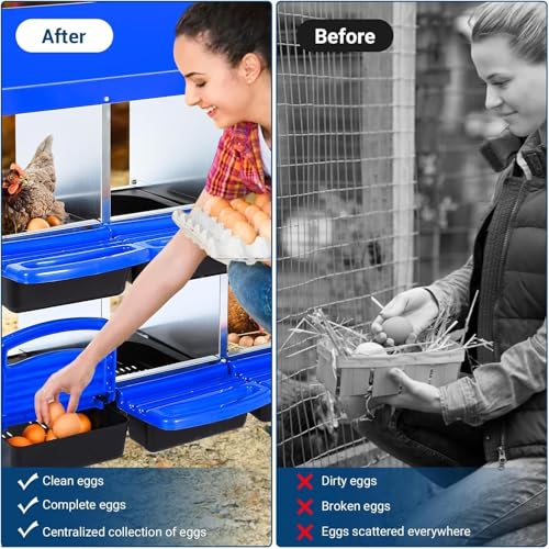 6-Hole Chicken Nesting Box with Removable Lid, Metal Chicken Coops with Roll Away Design/Easy Egg Collection/Ventilation Holes, for Chickens Coops, Duck and Hens - color: Blue, size: 6 holes with legs