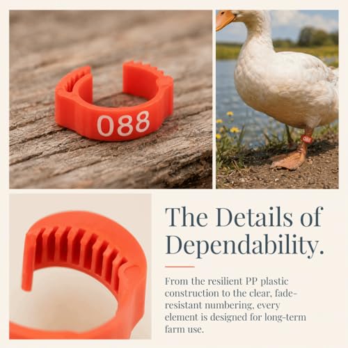 100Pcs Adjustable Numbered Poultry Leg Bands, Red PP Plastic Clip-On Foot Rings 001-100 for Chicken Duck Goose Breeding,0.71-0.83in