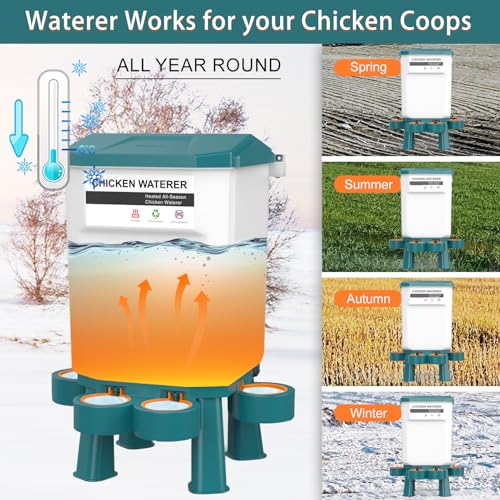 Hanging Heated Chicken Waterer, 3 Gallon Plastic Chicken Water Heater Heated Poultry Drinker, Detachable Legs, Winter and Summer Dual-use, Poultry Water Heater for Chicken Goose Duck - Dark Blue - color: Dark Blue, size: 3 Gallon
