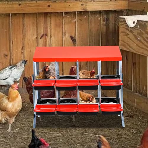 Chicken Nesting Box, Red 8 Hole Chicken Laying Box with Bracket, Tray for Egg Collection, Large Holes for Ventilation, Suitable for Chickens & Ducks - color: Red, size: 8 Holes with legs
