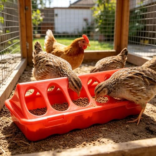 Automatic Chicken Feeder and Water Dispenser – 12-Hole No-Waste Feed Box for Chicks Quails Pigeons, Plastic Small Poultry Feeder with Locking Design, Bird Cage Accessories, 7.9×3.5×2.6 Inch