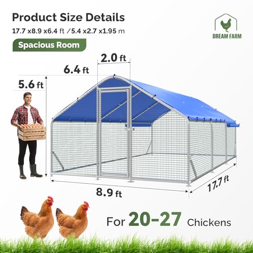 Sino Luban Metal Large Chicken Coop Run with Small Mesh Hardware Cloth for 30 Chickens/Ducks, Chicken Runs for Yard with Waterproof Cover, Chicken Enclosure Pen Outdoor, Walk-in Poultry Cage