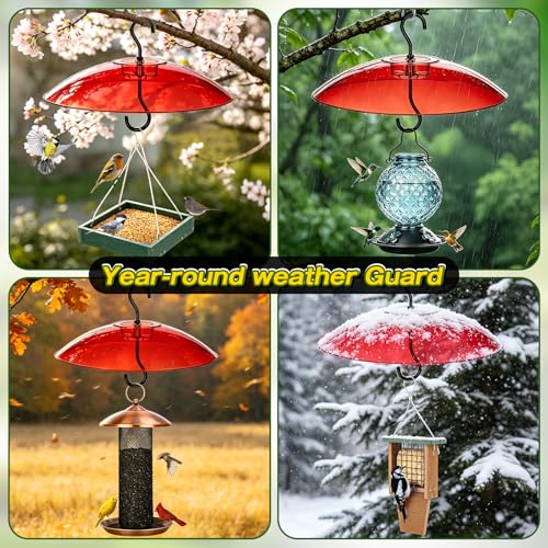 Gtongoko Bird Feeder Cover Dome 12" Red Bird Feeder Rain Guard 1 Pack | Bird Feeder Cover for Rain Red PC Dome Built-in Ant Moat Chew-Resistant Keeps Seed Dry Fits Hanging Bird Feeders - color: Red