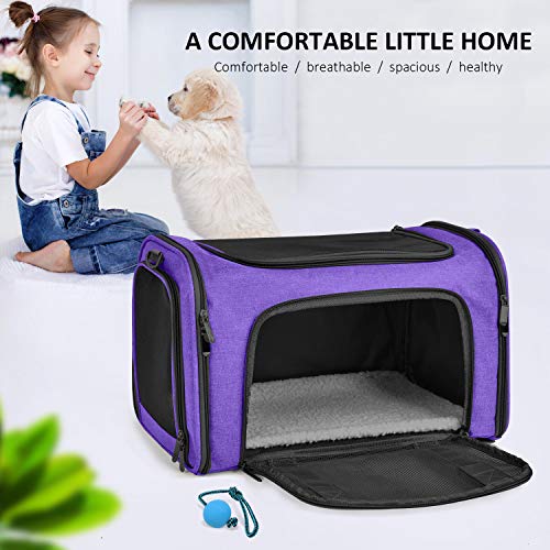 Henkelion Large Cat Carriers Dog Carrier Pet Carrier for Large Cats Dogs Puppies up to 25Lbs, Big Dog Carrier Soft Sided, Collapsible Travel Puppy Carrier - Large - Purple - color: Purple, size: 20.0"L x 13.0"W x 13.0"H