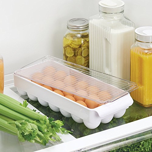 iDesign Plastic Egg Holder for Fridge with Lid, 21 Egg, Clear/White | Storage Container, Organizer Bin - color: Clear/White, style: Pack of 1