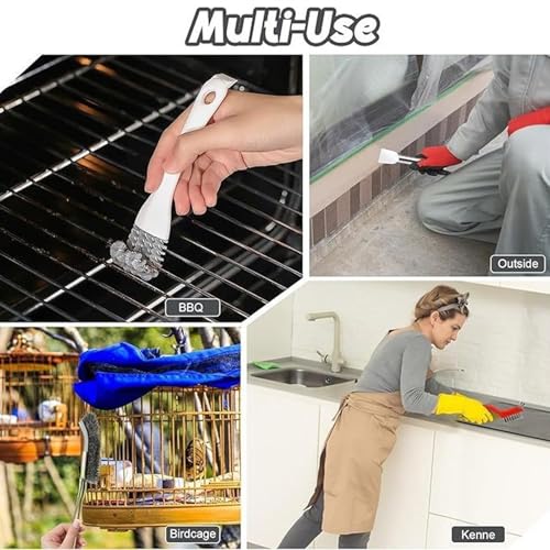 Asixxsix Bird Cage Cleaning Tools Set, 6PCS Stainless Steel Brush Poop Remover Scraper Tool with Gloves for Small Animal Cage, Kitchen BBQ Cleaning