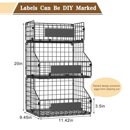 Egg Holder Countertop with DIY Nameplate, Egg Collecting Basket | 3 Tier Stackable Wire Baskets for Gathering Fresh Eggs, Large Egg Rack for Countertop/Wall-Mounted, Medium (Patent Pending) - color: Black, size: 3-Tier Large