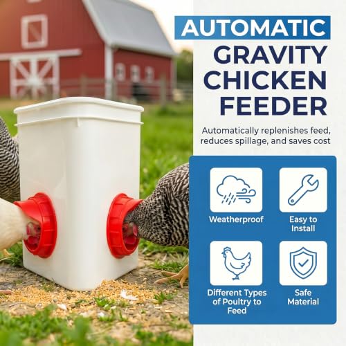 DIY Chicken Feeder Ports, 6 Ports Chicken Feeder No Waste, DIY Automatic Poultry Feeder Cups Kit, Rain Proof Gravity Feeder Port with Hole Saw for Buckets Barrels Bins Troughs