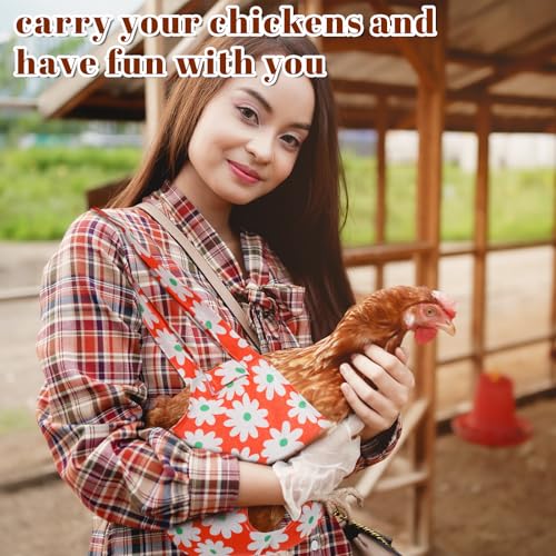 2 Pack Chicken Carrier Bag Saddle, Canvas Chicken Holder Sling Catching Hand Bag for Hen Rooster Poultry Poultry Transport, Travel - style: Flower