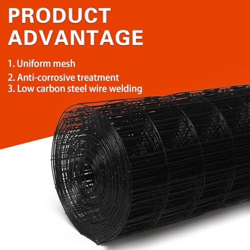Welded Wire Fence 48inx50ft, 16GA, Mesh Size 2" x 3" Black Hardware Cloth, Chicken Wire Fence, PVC Coated Garden Border Fencing, Vinyl Coating Metal Wire Mesh for Yard, Dog Vegetable, Plant - size: 48inx50ft