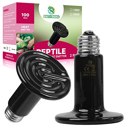 100W Ceramic Heat Emitter (2 Pack), Reptile Heat Lamp Bulbs, Ceramic Heater for Amphibian, Pet Brooder Coop, Chicken, Dog, Cat - size: 100*2